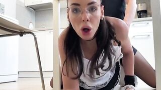 A playful housewife is checking if the guy is ready for sex