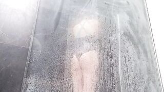 Sweet wet pussy makes a girl squirt in the shower, watching is exciting