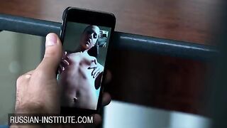A petite girl masturbates with her dildo and shows it to her boyfriend in a video call