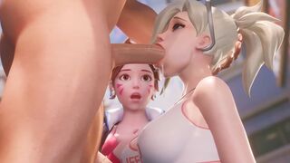 Mercy teaches DVA how to make a deepthroat in this steamy Overwatch 3D scene