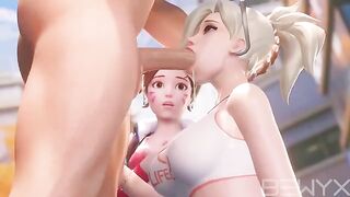 Mercy teaches DVA how to make a deepthroat in this steamy Overwatch 3D scene