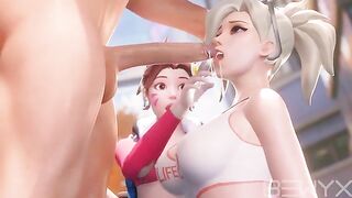 Mercy teaches DVA how to make a deepthroat in this steamy Overwatch 3D scene