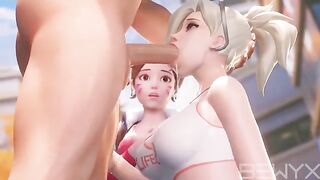 Mercy teaches DVA how to make a deepthroat in this steamy Overwatch 3D scene