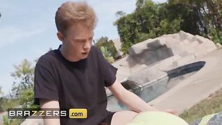 The stepdaughter of a busty man gets her cunt smashed by his cock in an intense scene