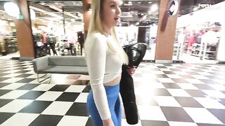 A hot blonde with big ass fucks in the shopping mall toilet for cash