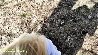 A cutie girl walked in the forest and got cum on her ass
