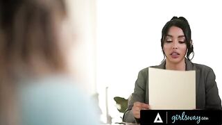 Busty Kayley Gunner destroys sexy lawyer Vanessa Sky’s pussy