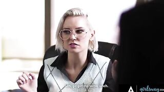 The boss called two employees to punish them for gossiping, in a steamy Girlsway scene