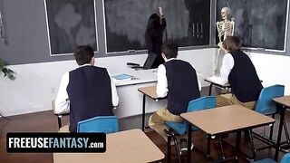 Valentina Nappi, curvy teacher, gets fucked by three students in a classroom