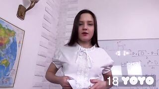 Cute girl came to the exam with her dildo