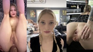 Young teen gets her asshole gapped and filled with cum