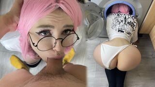 My stupid stepsister got stuck in the washing machine and I pulled my dick out