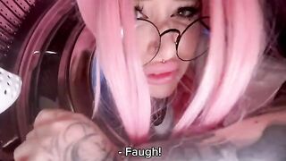 My stupid stepsister got stuck in the washing machine and I pulled my dick out