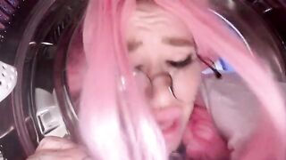 My stupid stepsister got stuck in the washing machine and I pulled my dick out