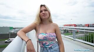 Public Agent Irina Cage gets banged on the bridge for cash