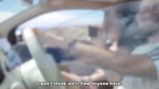 The guy makes a blowjob to the girl in public, she came to him