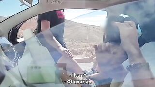 The guy makes a blowjob to the girl in public, she came to him