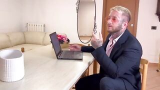 The secretary got her pussy wet and splashed the boss's cock with spunk