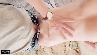An amateur couple has sex in a compromising location, almost getting caught