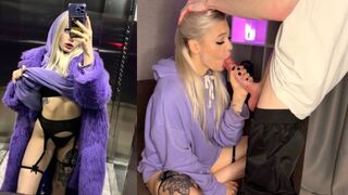 A sexy girl met a guy in the elevator and got cum on her face