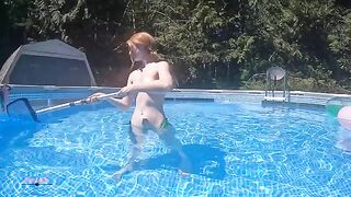 A failed attempt at nude sunbathing outdoors in the swimming pool