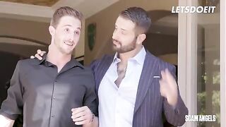 Two extra-hot MILFs are grinding a cock of young American footballer with their wet pussies