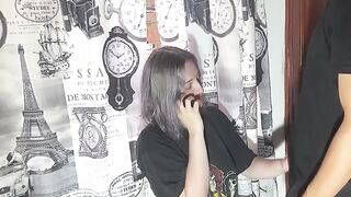 A very naughty girl getting fucked by her stepbrother while on the phone with her boyfriend