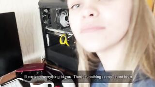 A student girl practices anatomy with a guy in an intimate way