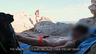 Babe from the beach can't resist a dick in her hand