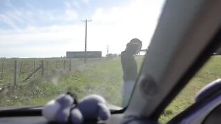I was horny on our road trip, so I made my teen girlfriend suck and swallow my cock