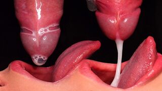 ASMR sucking with broken condom and cum in mouth