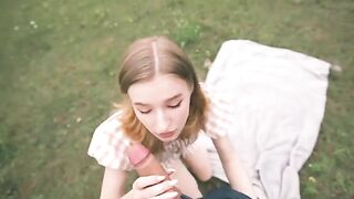 A nice girl was fucking with her stepbrother in the forest, it was a great sex