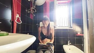 My tattooed friend fucked me hard on the toilet seat