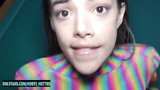 Tiny Latina slut Harmony Wonder gets her throat fucked and facialed