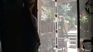 The gardener got a portion of semen from the woman's pussy