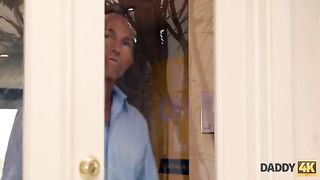 The blonde cheats on her BF with his muscular stepdad