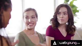 A city girl, Kira Noir, has passionate sex with her impressed neighbors in a steamy threesome