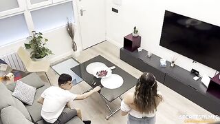 Guy masturbates in front of his stepsis, who helps him out with her tongue