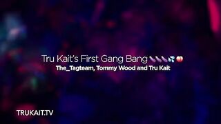 A beautiful young Latina, Tru Kait, experiences her first gang bang, showcasing her stunning 34D-25-38 curves