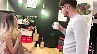 My cheating girlfriend fucks her ex-boyfriend in the kitchen, a daring move!