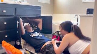 An Asian girl got her dick sucked by a repairman in this hot video