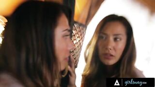 Romantic sex of beauty Eva Lovia and her wife in a cabin