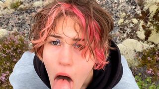 A hot girl has sex directly on a stone in nature, it’s a pity