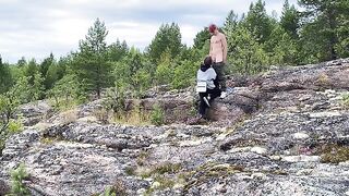 A hot girl has sex directly on a stone in nature, it’s a pity