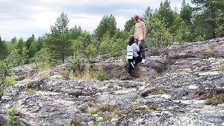 A hot girl has sex directly on a stone in nature, it’s a pity