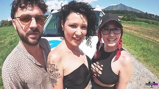 Italian girls fucked in a camper by two couples in an adventurous foursome
