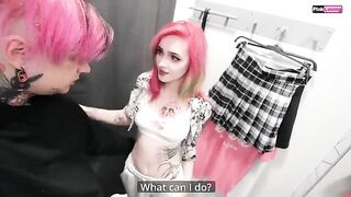 A cute girl was fucked in the dressing room by a cunning guy