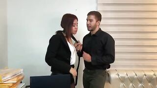 A secretary in stockings fucks her handsome boss in the office