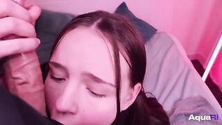 Schoolgirl sucks and swallows the cock with pleasure