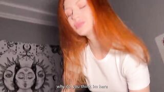 A red-haired beauty approached and immediately started to suck with passion